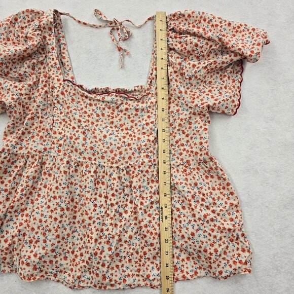 Old Navy Flutter Sleeve Floral Swing Blouse Size XXL Scalloped Tie Smocked Back - Picture 6 of 8